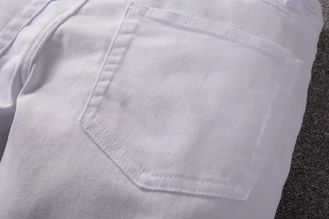 Balmain Moto Jeans Blancs avec Fermeture Éclair dans les Poches de Cuisses 5