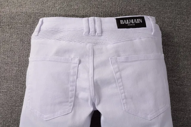 Balmain Moto Jeans Blancs avec Fermeture Éclair dans les Poches de Cuisses 6