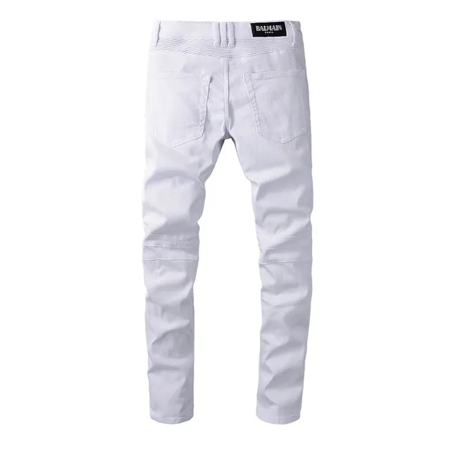 Balmain Moto Jeans Blancs avec Fermeture Éclair dans les Poches de Cuisses 7