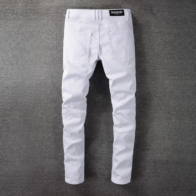 Balmain Moto Jeans Blancs avec Fermeture Éclair dans les Poches de Cuisses 8