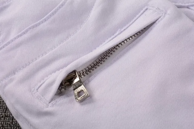 Balmain Moto Jeans Blancs avec Fermeture Éclair dans les Poches de Cuisses 9