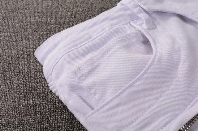 Balmain Moto Jeans Blancs avec Fermeture Éclair dans les Poches de Cuisses 10
