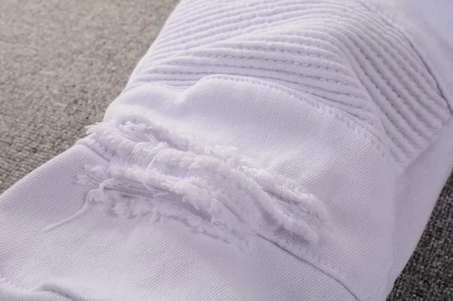 Balmain Moto Jeans Blancs avec Fermeture Éclair dans les Poches de Cuisses 12