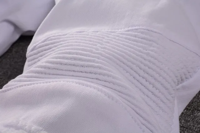 Balmain Moto Jeans Blancs avec Fermeture Éclair dans les Poches de Cuisses 13