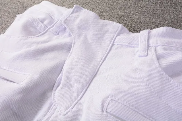 Balmain Moto Jeans Blancs avec Fermeture Éclair dans les Poches de Cuisses 14