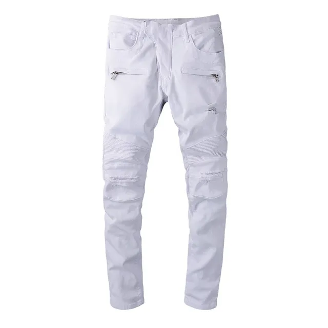 Balmain Moto Jeans Blancs avec Fermeture Éclair dans les Poches de Cuisses 16