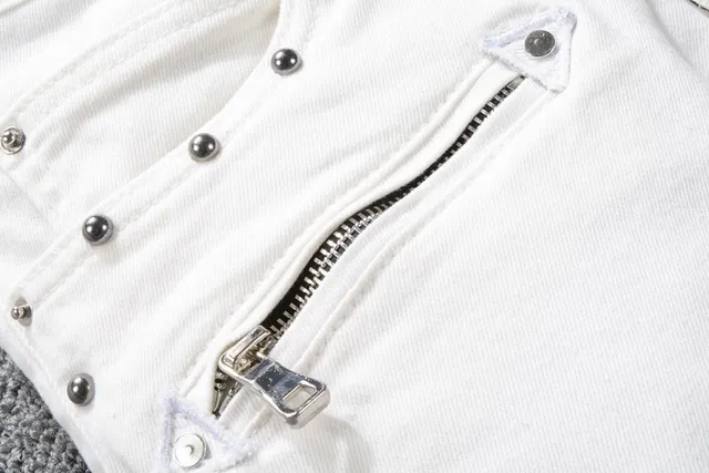 Balmain Calça Jeans Branca Tachonada Inspirada em Moto 8