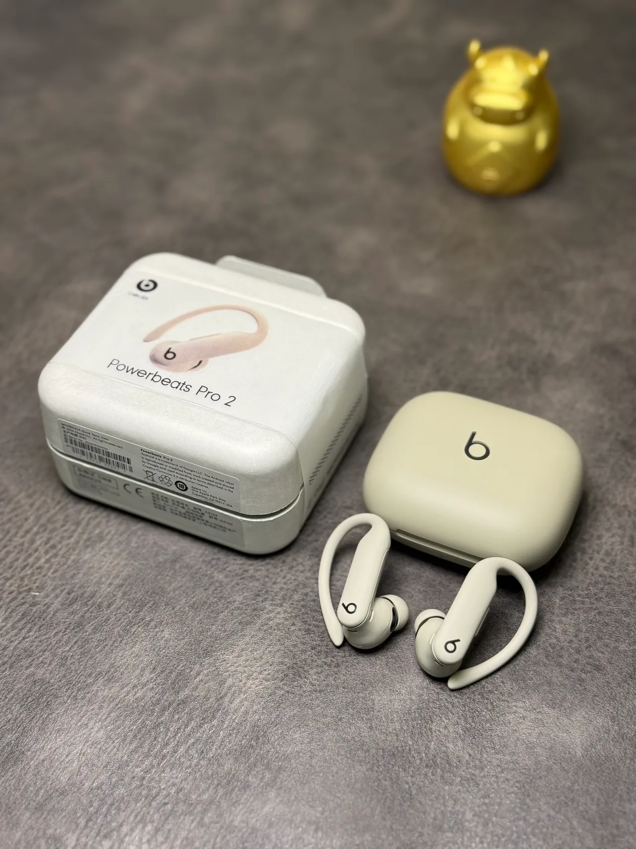 Beats Powerbeats Pro 2 भूरा-सफेद कॉम्पैक्ट गोलाकार केस मैट फिनिश TWS इयरबड्स 10