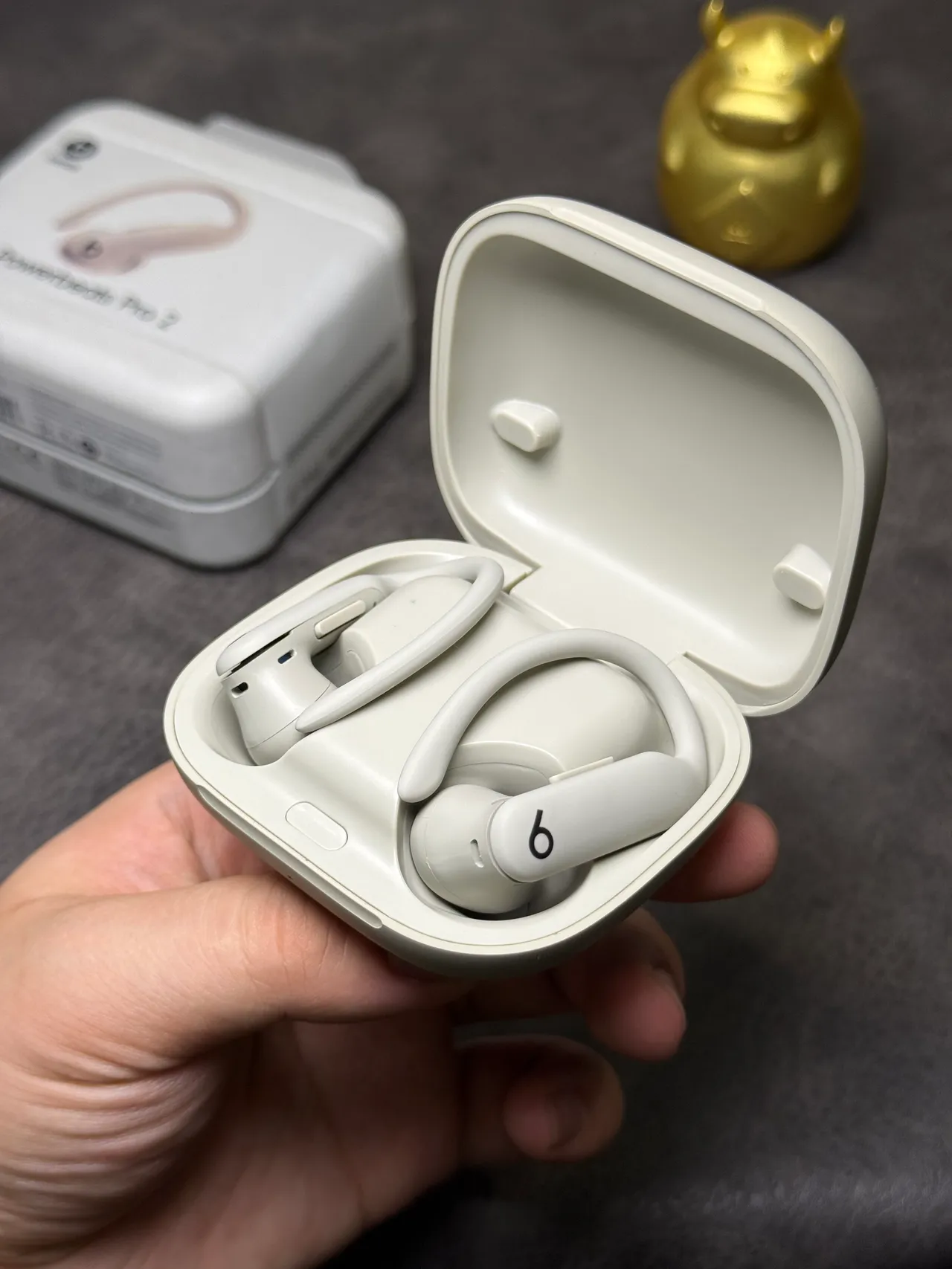 Beats Powerbeats Pro 2 भूरा-सफेद कॉम्पैक्ट गोलाकार केस मैट फिनिश TWS इयरबड्स 12