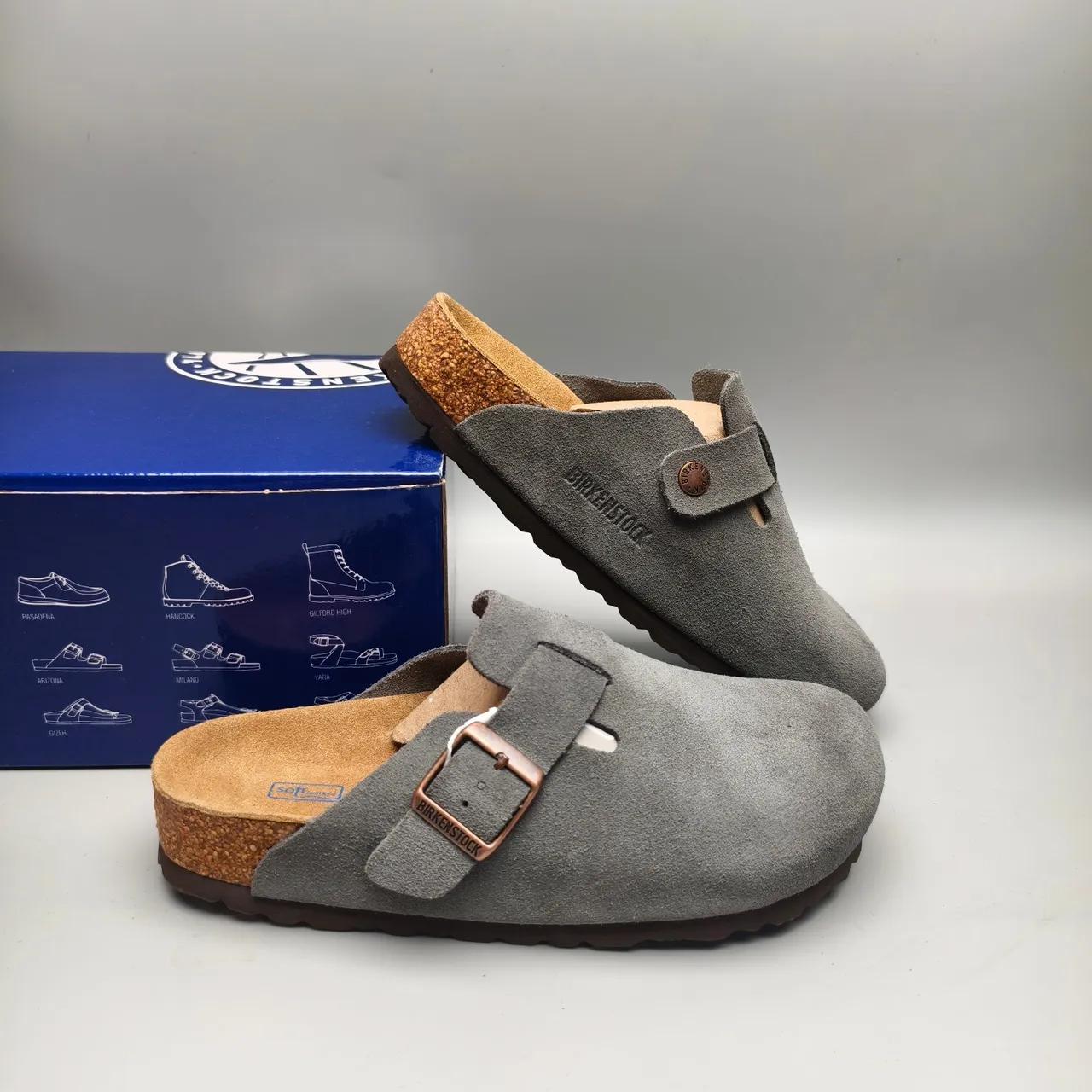 Birkenstock Arizona Gray Suede Buckle Slipper 6