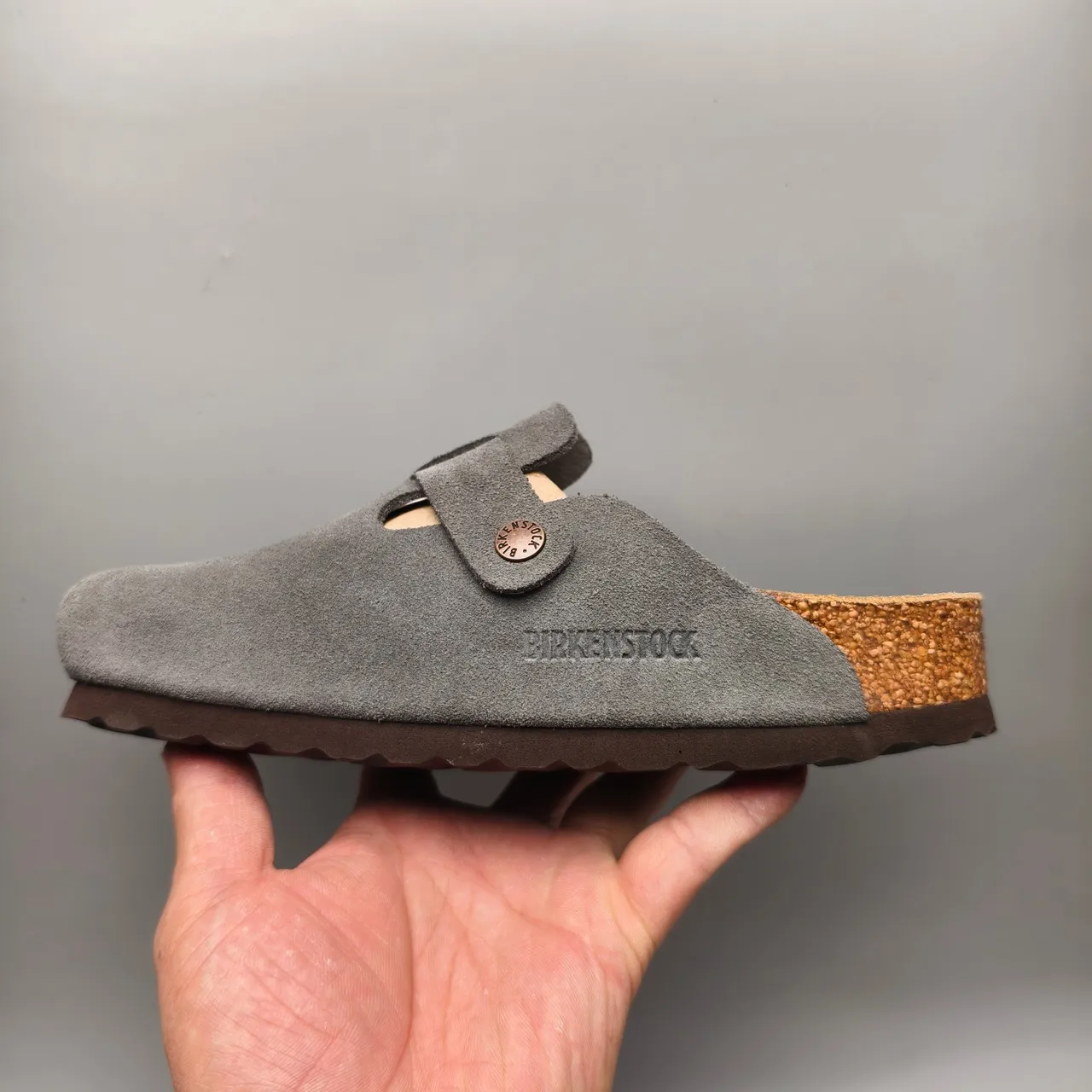 Birkenstock Arizona Gray Suede Buckle Slipper 7