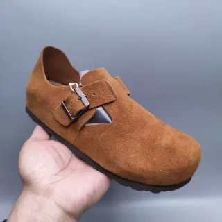 Birkenstock भूरा काला सुड ऊपरी सिंगल-बकल T-strap कैजुअल जूते