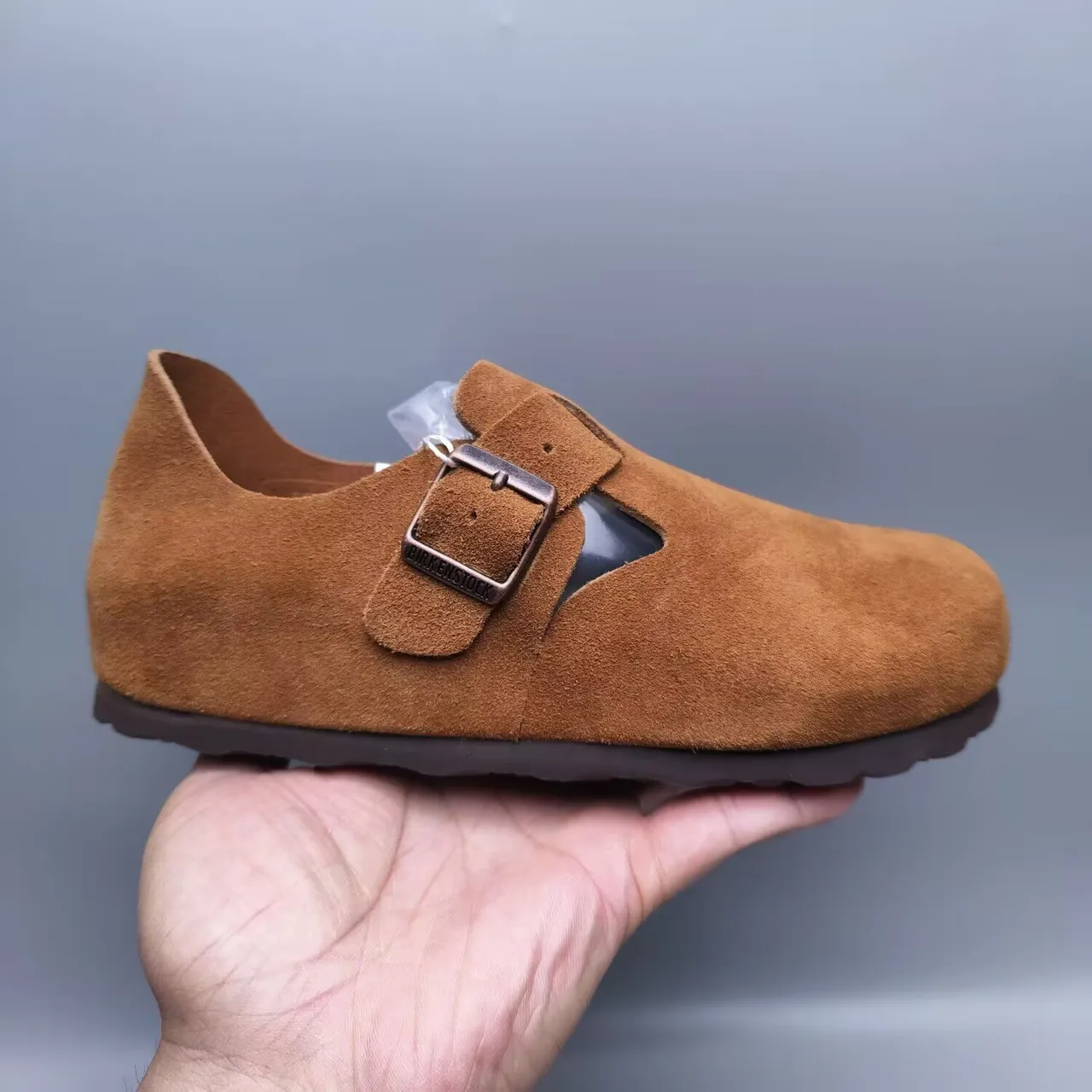 Birkenstock Marron Noir Daim Supérieur Boucle Unique T-Strap Chaussures Casual 3