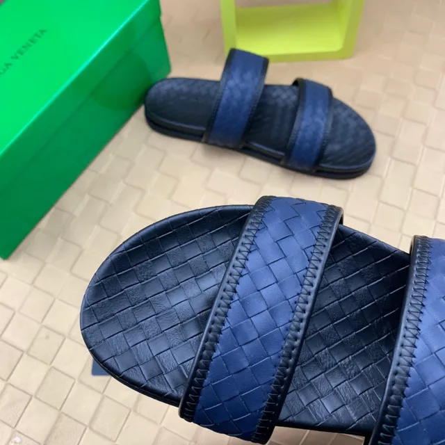 Bottega Veneta Andiamo Navy Blue Intrecciato Woven Leather Slippers 2