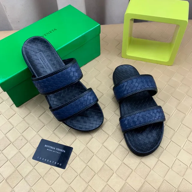 Bottega Veneta Andiamo Navy Blue Intrecciato Woven Leather Slippers 5