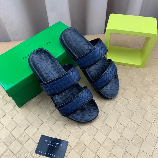 Bottega Veneta Andiamo Navy Blue Intrecciato Woven Leather Slippers 6