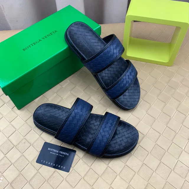 Bottega Veneta Andiamo Navy Blue Intrecciato Woven Leather Slippers 7