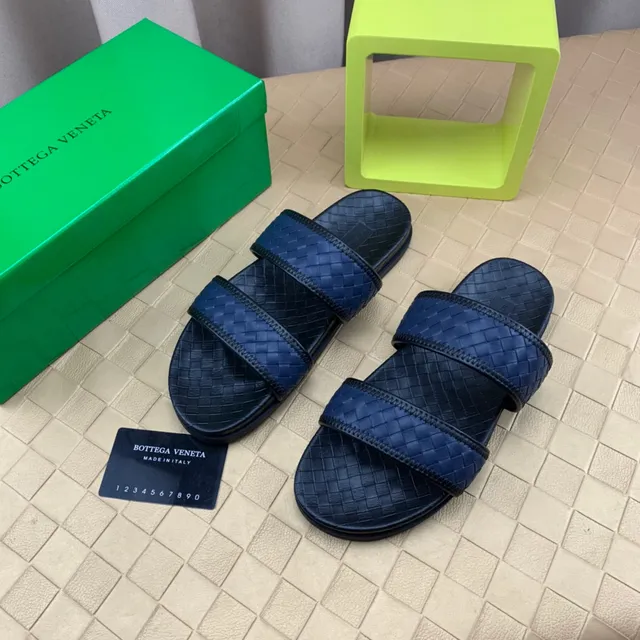 Bottega Veneta Andiamo Navy Blue Intrecciato Woven Leather Slippers 8