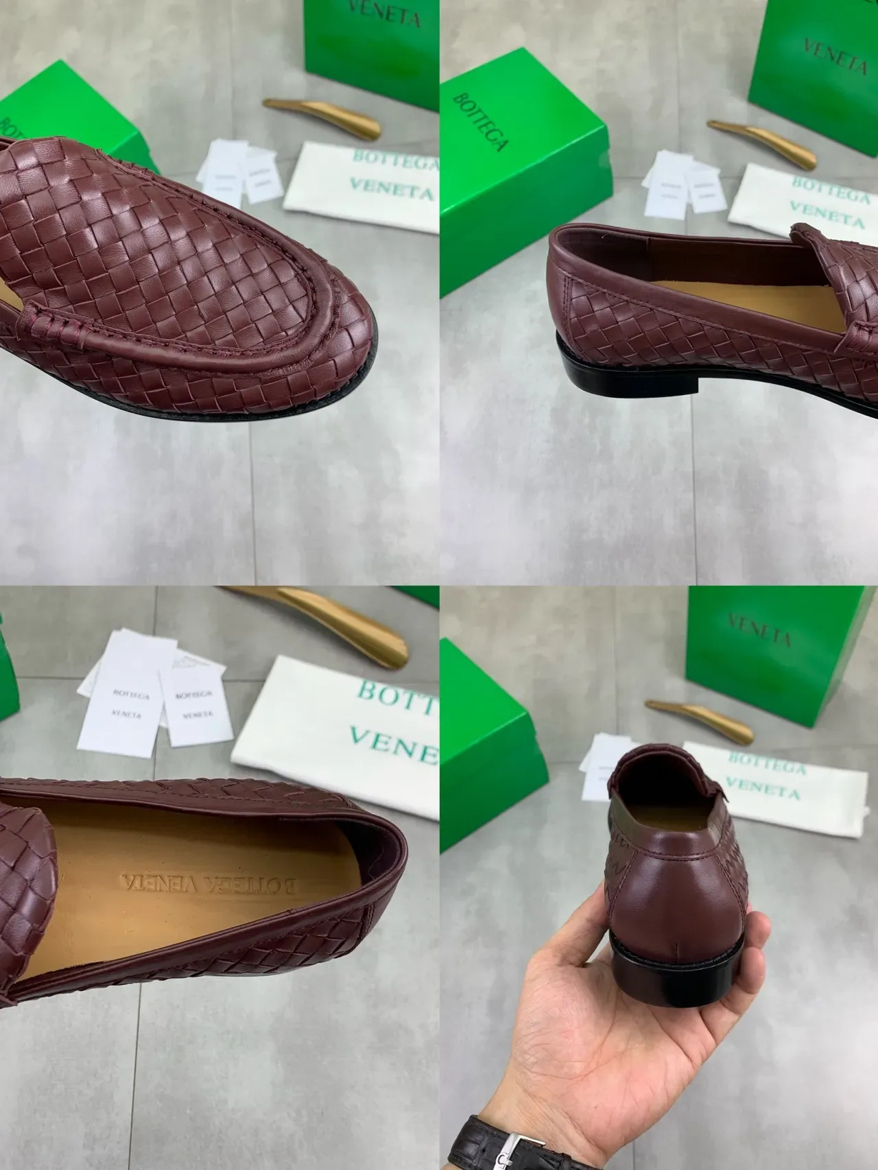 Bottega Veneta 棕黑 Intrecciato 编织皮革一脚蹬乐福鞋 2