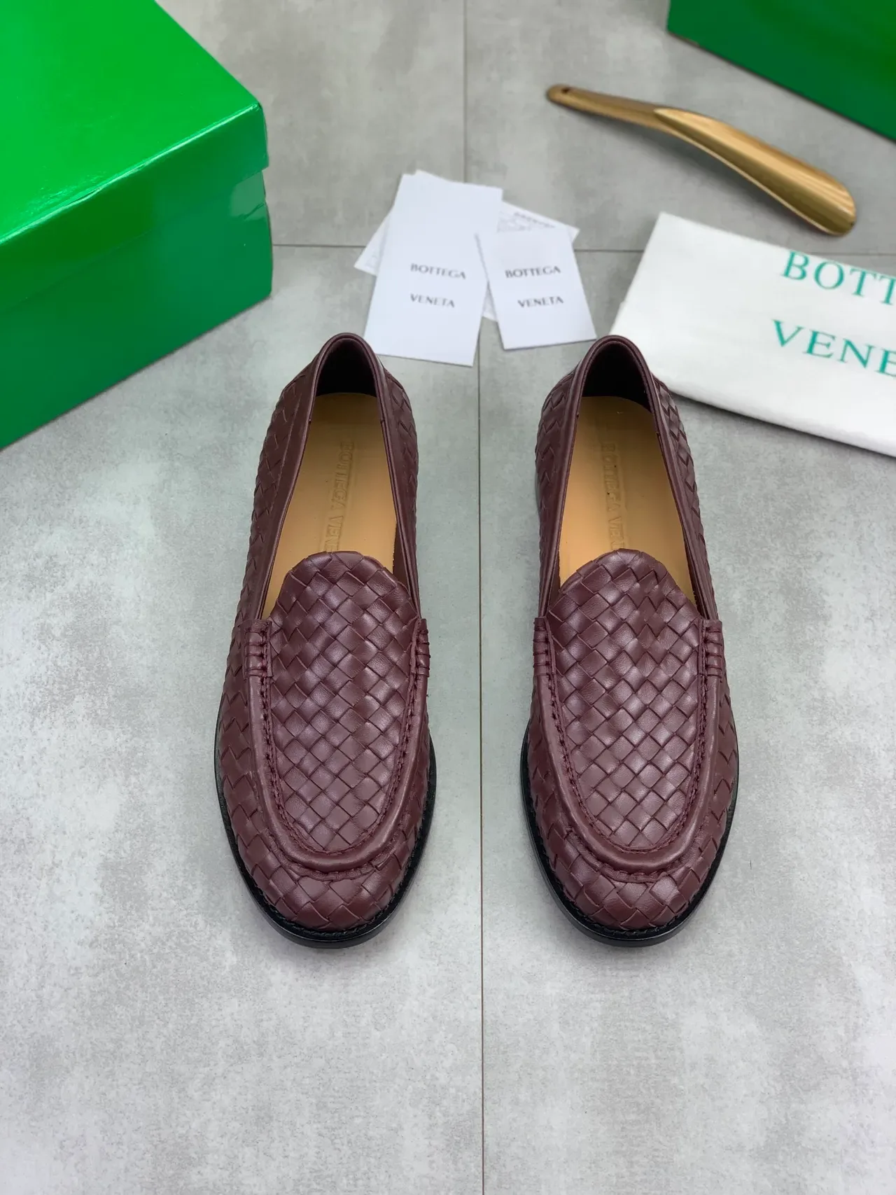 Bottega Veneta 棕黑 Intrecciato 编织皮革一脚蹬乐福鞋 5