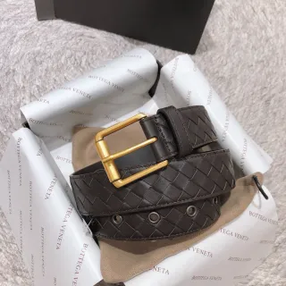 Bottega Veneta Brown Gold Woven Intrecciato Rectangular Buckle Leather Belt