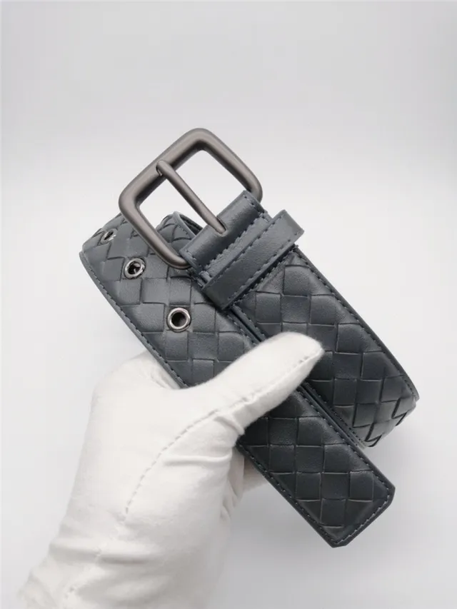 Bottega Veneta Cassette Intrecciato حزام جلدي رمادي 22