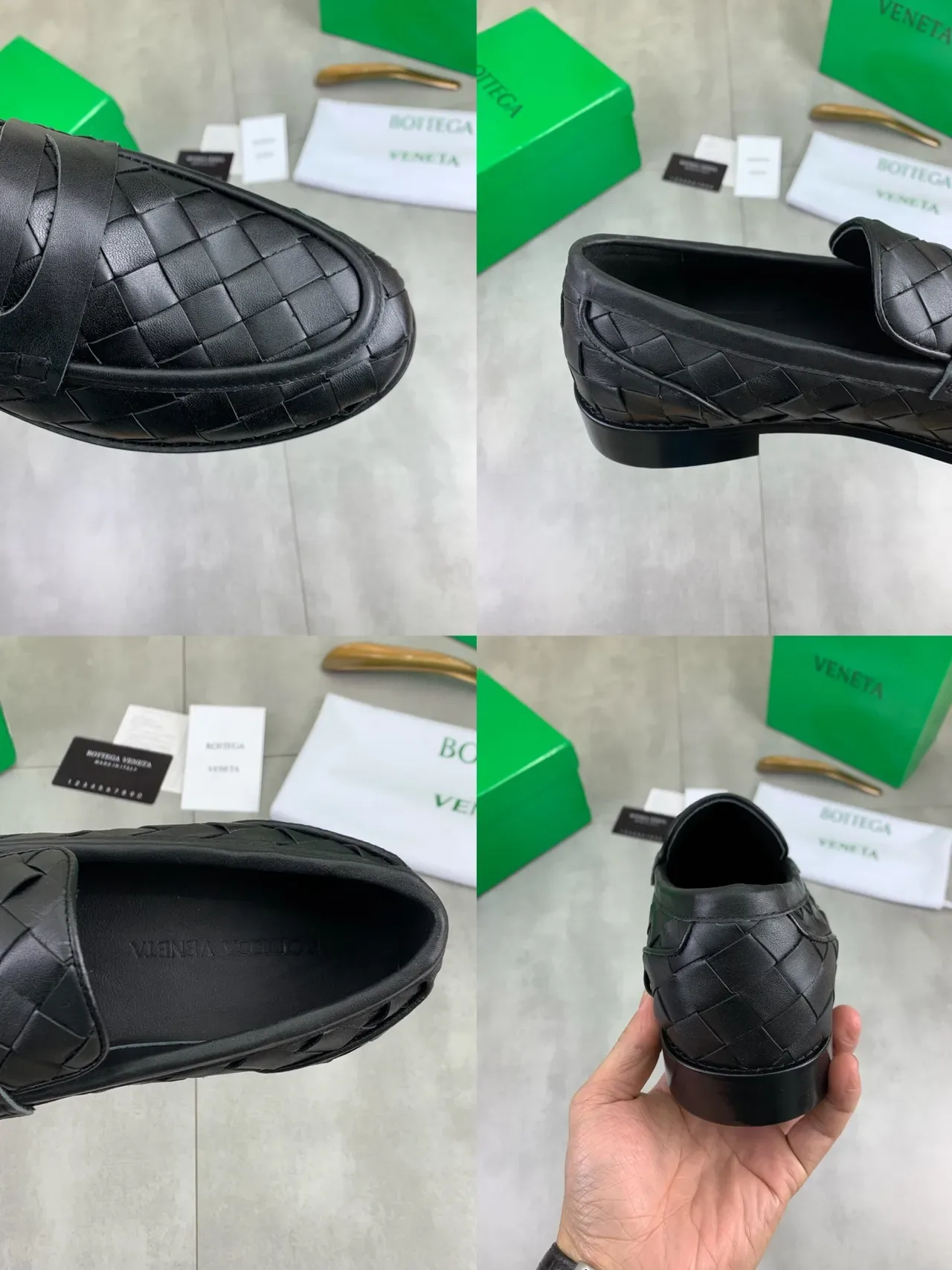 Bottega Veneta Cassette Loafer أحذية سوداء من جلد متشابك 2