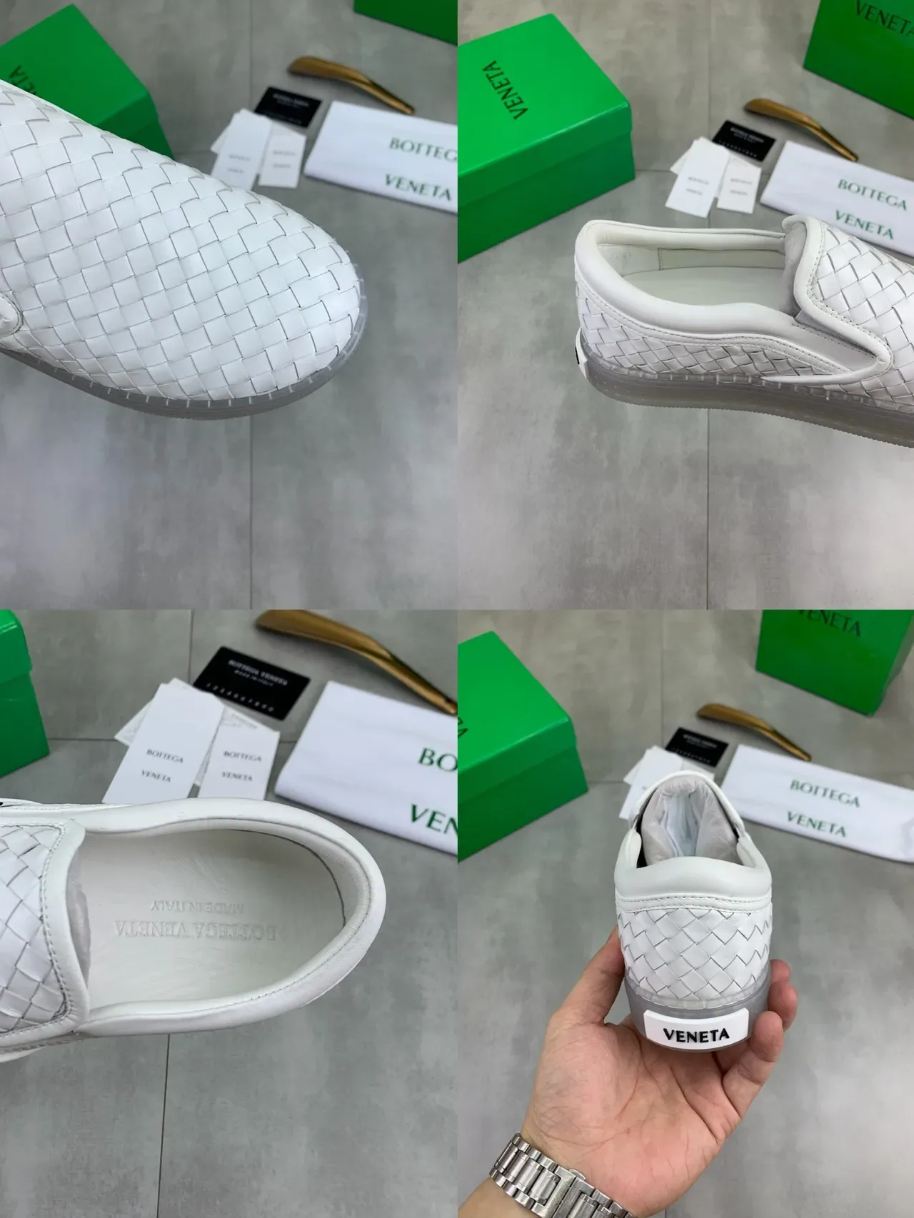 Bottega Veneta Cassette Loafer Slip-On en Cuir Tressé Transparent Blanc 2