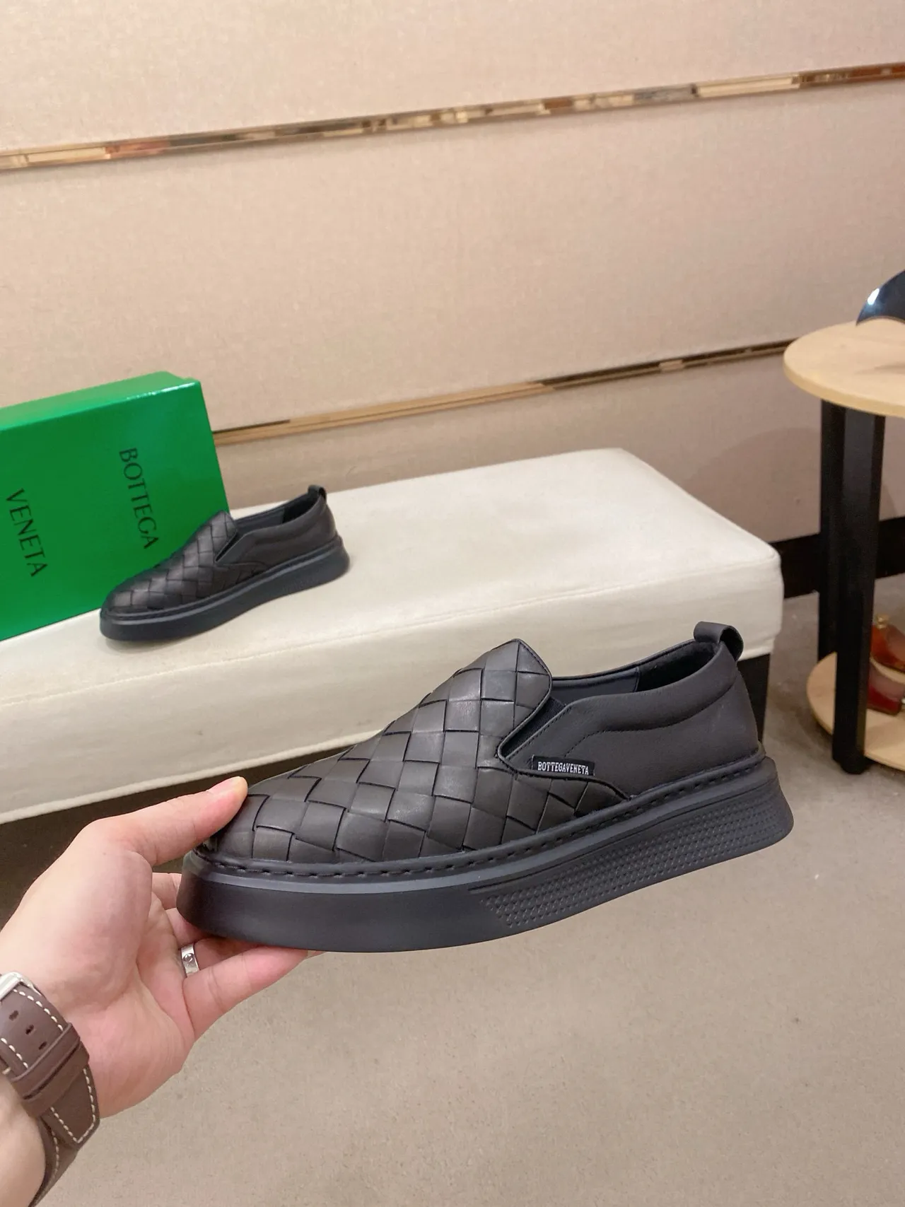 Bottega Veneta Cassette couro trançado slip-on loafers 3