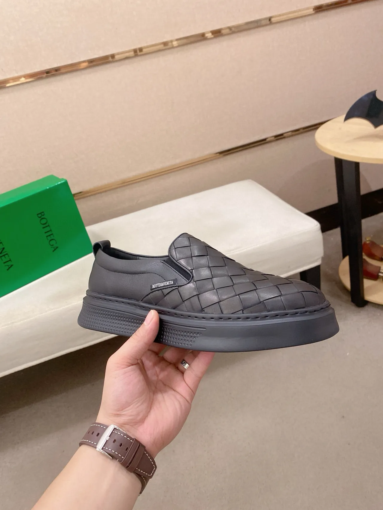 Bottega Veneta Cassette couro trançado slip-on loafers 4