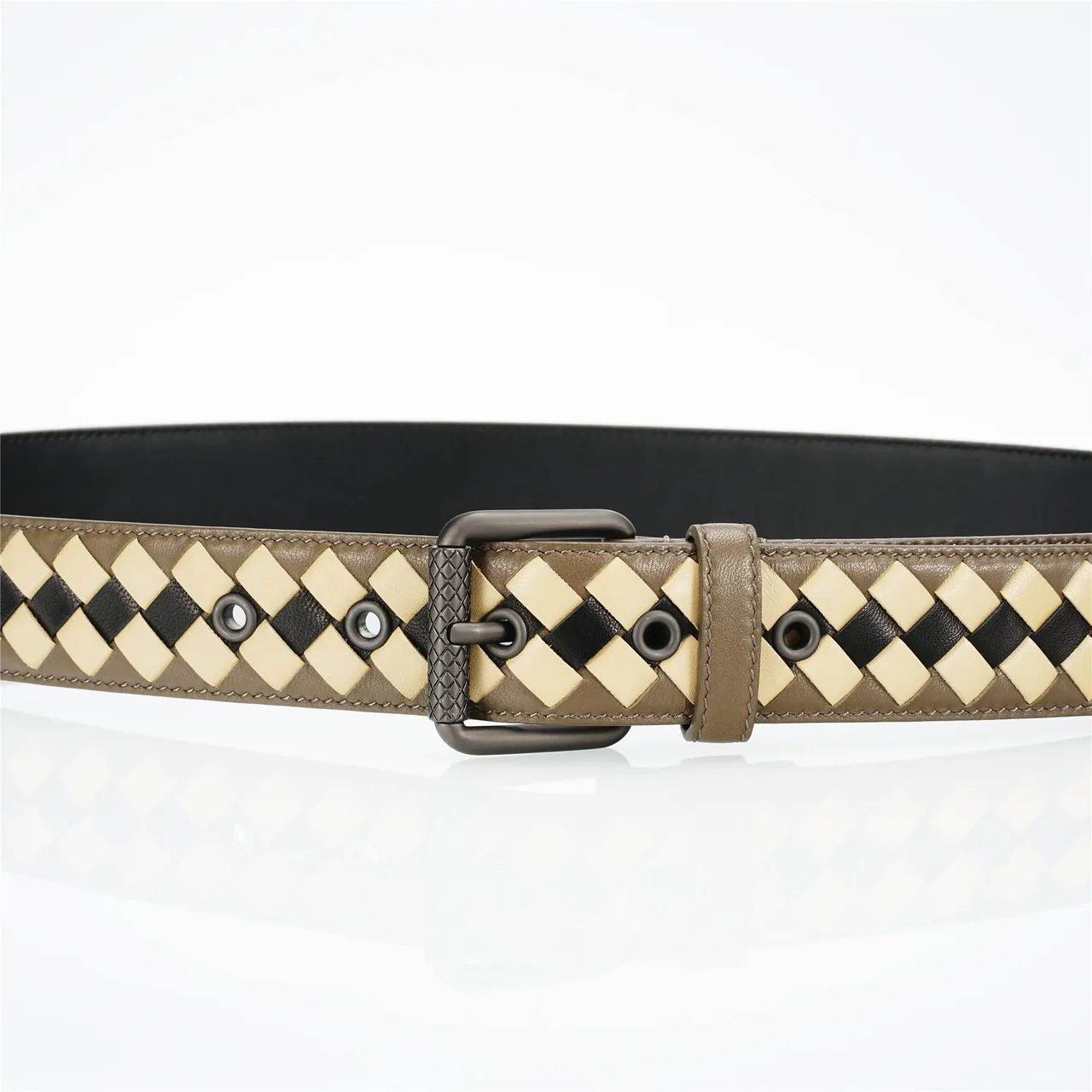 Bottega Veneta Intrecciato Brown Beige Woven Three-Tone Geometric Braid Leather Belt 8