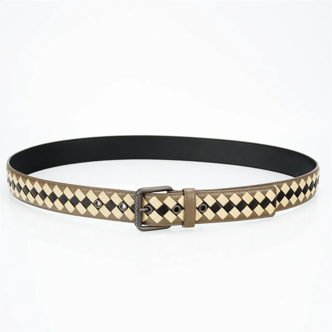 Bottega Veneta Intrecciato Brown Beige Woven Three-Tone Geometric Braid Leather Belt 9