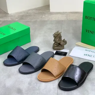 Bottega Veneta Slide Ostrich-Embossed Leather Slippers