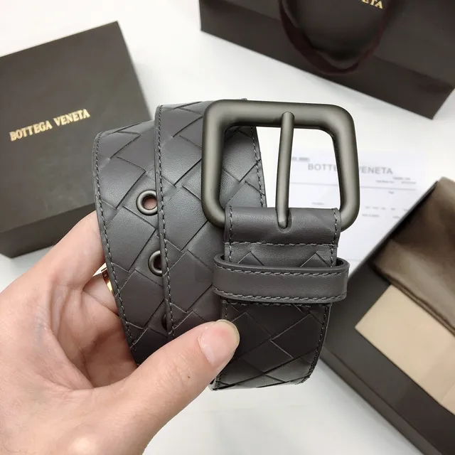 Bottega Veneta حزام جلدي رمادي Intrecciato منسوج 3