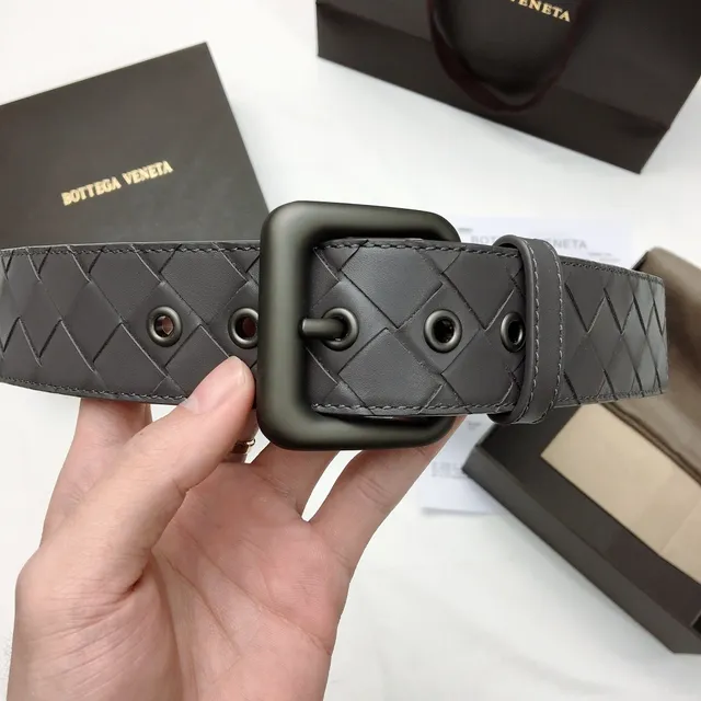 Bottega Veneta حزام جلدي رمادي Intrecciato منسوج 4