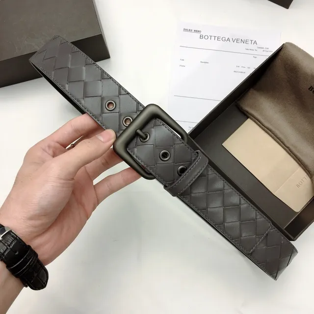 Bottega Veneta حزام جلدي رمادي Intrecciato منسوج 5