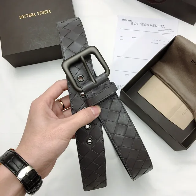 Bottega Veneta حزام جلدي رمادي Intrecciato منسوج 6