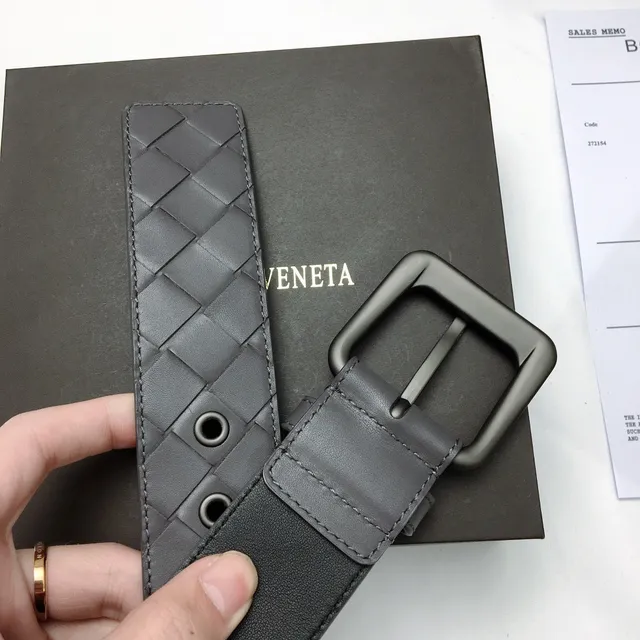 Bottega Veneta حزام جلدي رمادي Intrecciato منسوج 7