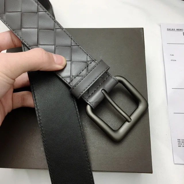 Bottega Veneta حزام جلدي رمادي Intrecciato منسوج 8
