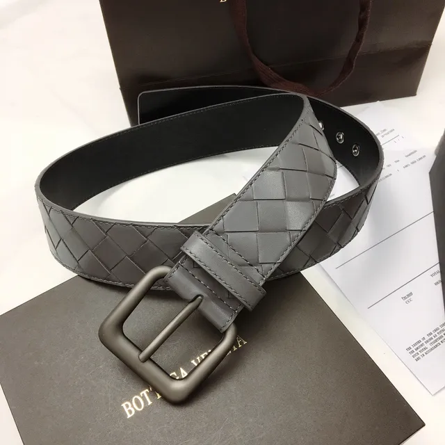 Bottega Veneta حزام جلدي رمادي Intrecciato منسوج 9