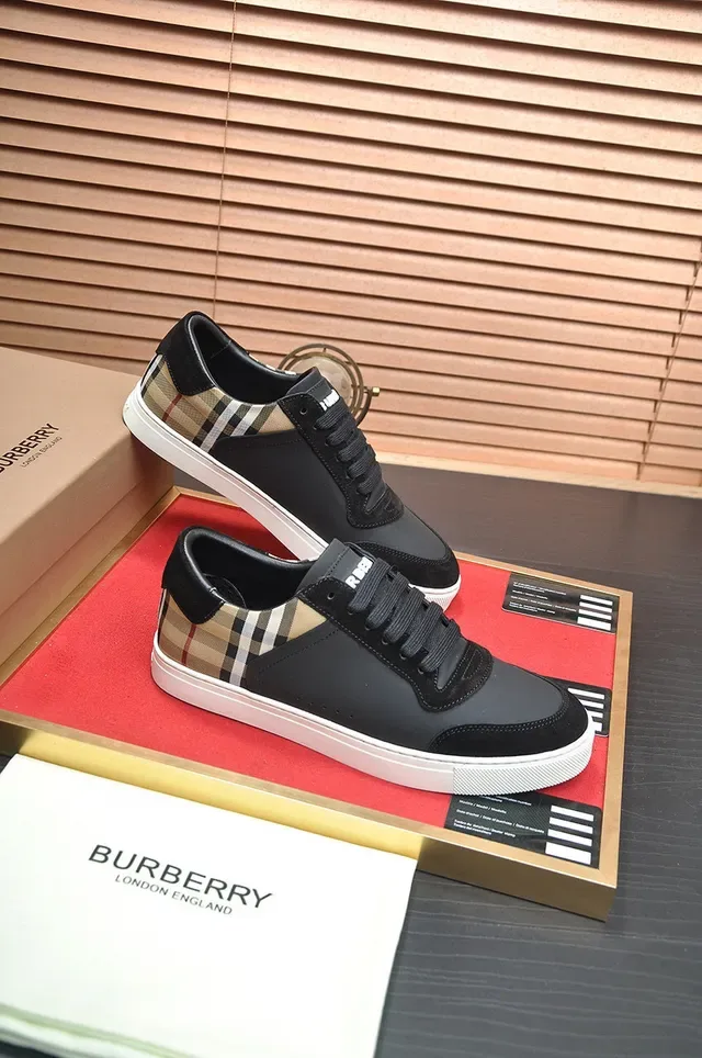 Burberry أسود بيج منزل مربعات لوحة سويدي غطاء أصابع القدم أسلوب الحياة حذاء رياضي 6