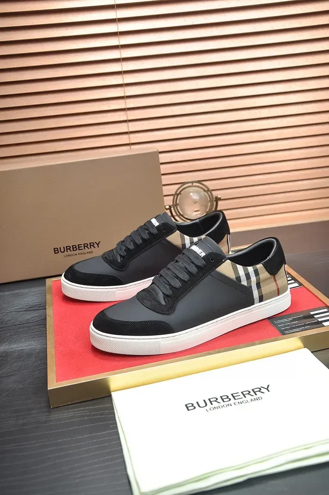 Burberry أسود بيج منزل مربعات لوحة سويدي غطاء أصابع القدم أسلوب الحياة حذاء رياضي 8