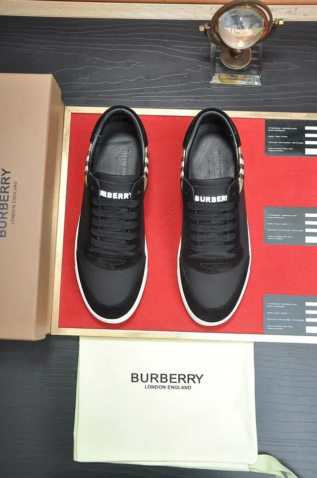Burberry أسود بيج منزل مربعات لوحة سويدي غطاء أصابع القدم أسلوب الحياة حذاء رياضي 9