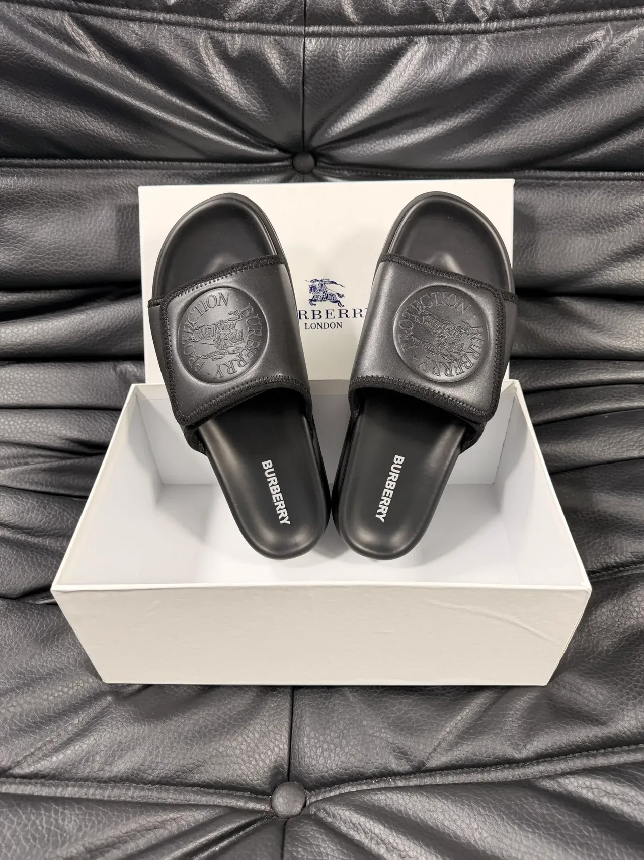 Burberry Black Embossed Logo Platform Slide Slippers 4