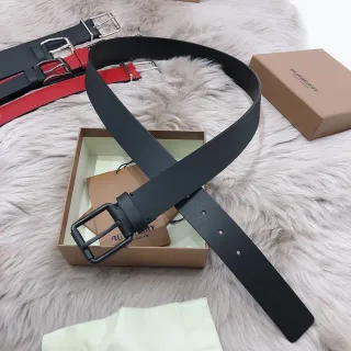 Burberry Black Red Matte Finish Minimalist Buckle Leather Belt