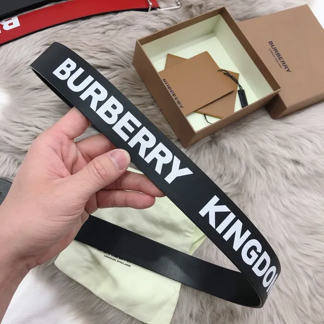 Burberry Black Red Matte Finish Minimalist Buckle Leather Belt 5