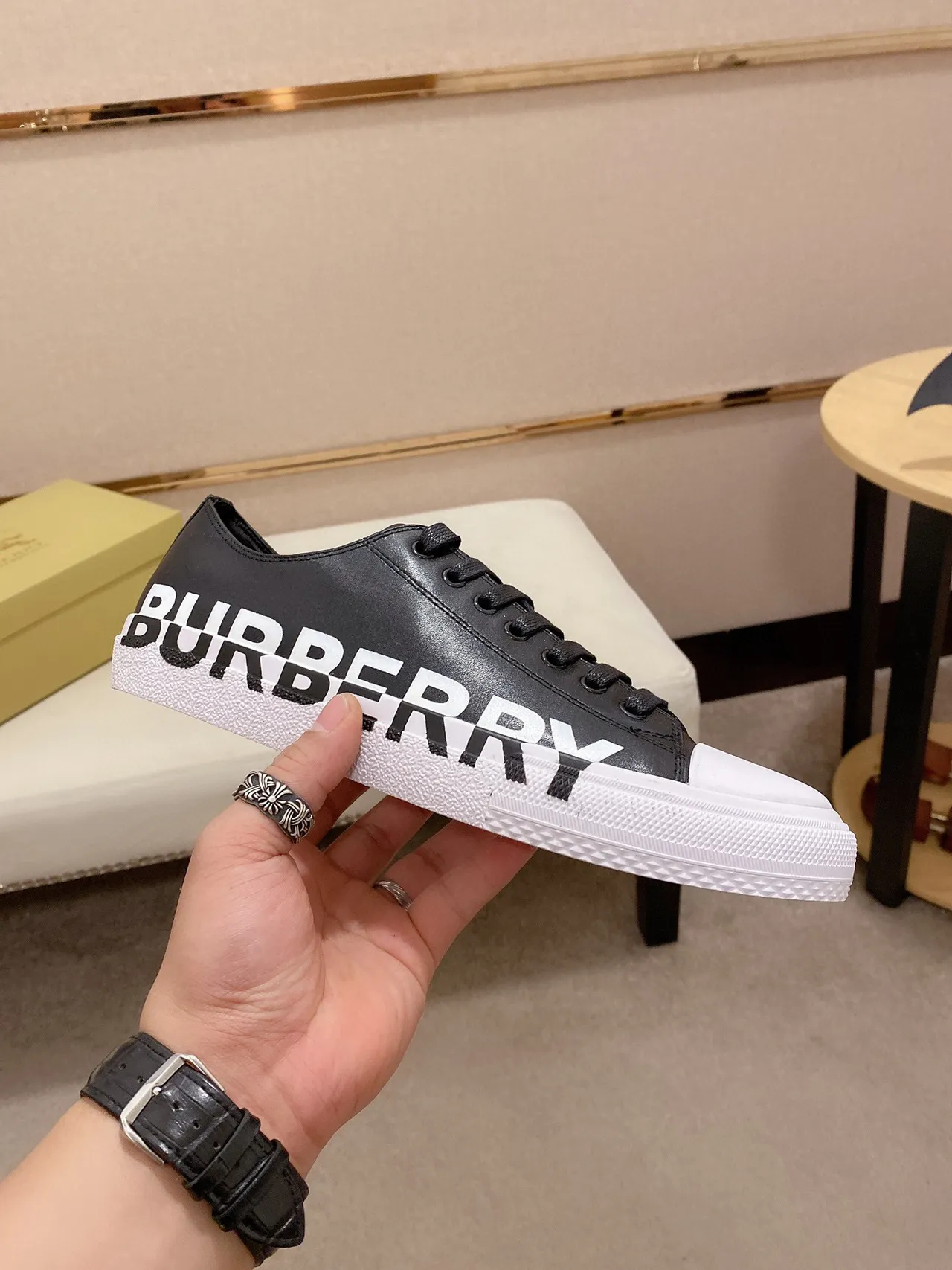 Burberry Black White Logo-Print Side Panel Rubber Toe Cap Lifestyle Sneakers 7