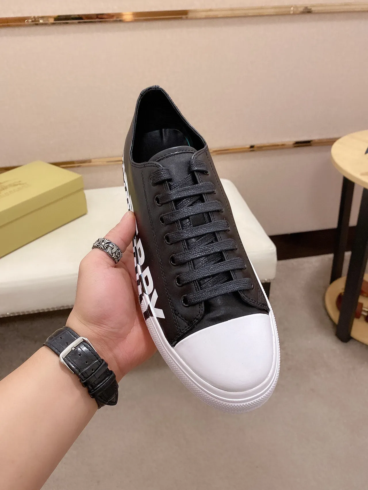 Burberry Black White Logo-Print Side Panel Rubber Toe Cap Lifestyle Sneakers 9