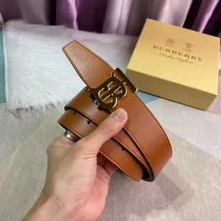 Burberry Brown Gold Smooth Full-Grain Interlocking TB Buckle Leather Belt