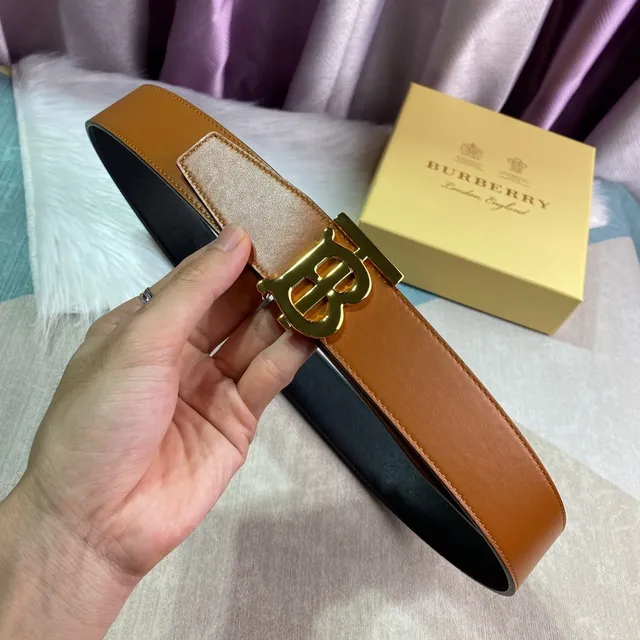 Burberry Brown Gold Smooth Full-Grain Interlocking TB Buckle Leather Belt 3